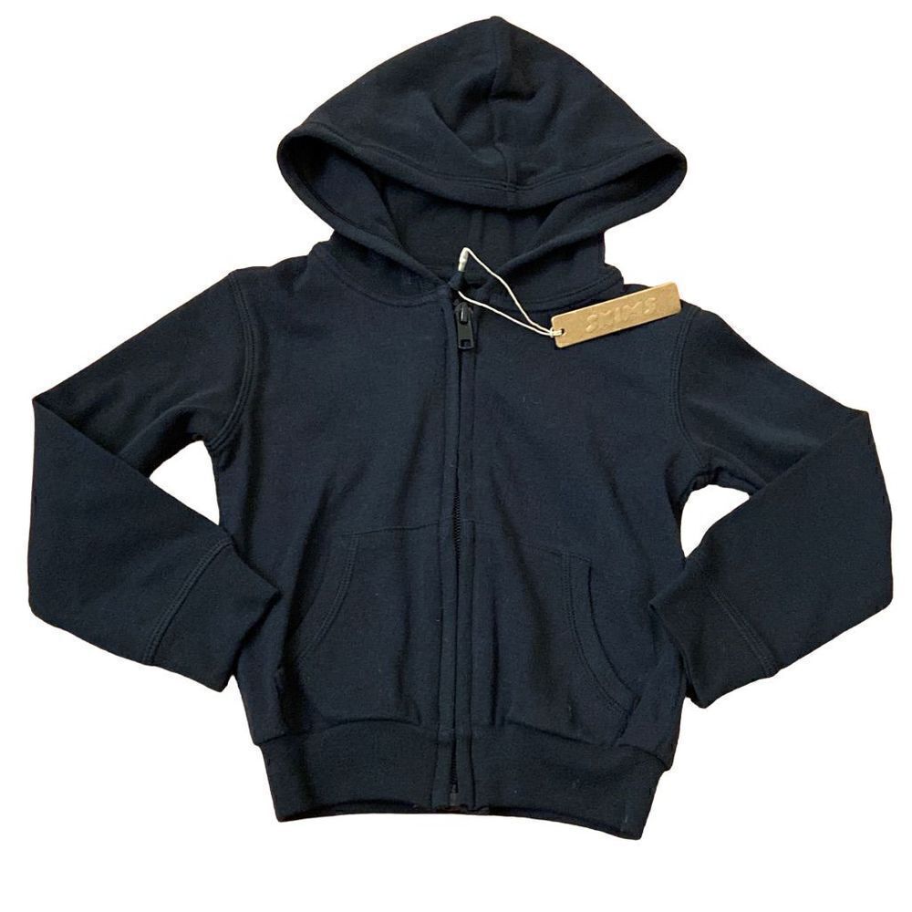 NEW SKIMS Logo Pointelle Zip Front Sweatshirt Hooded Jacket Soot Black 2T Girls